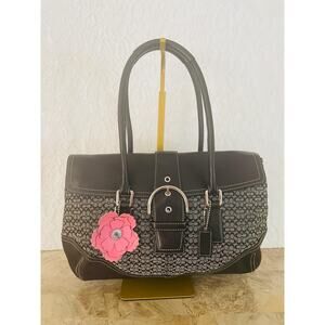 Coach SOHO Signature C Canvas Leather black Shoulder bag HandBag 10578